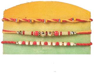 Purvani COMBO  3 Rakhi / Rakhi for Brother with Rakhi Card & Roli Chawal