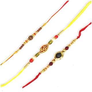 Purvani COMBO  3 Rakhi / Rakhi for Brother with Rakhi Card & Roli Chawal