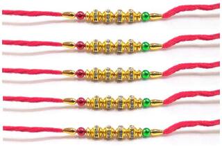Purvani COMBO  5 Rakhi / Rakhi for Brother with Rakhi Card & Roli Chawal