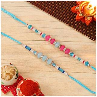 Purvani COMBO of  2 Rakhi /  Rakhi Gift for Brother with Rakhi Card & Roli Chawal / Pearl / Crystal rakhi