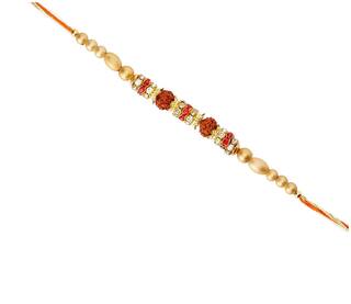 Purvani COMBO of  1 Rakhi /  Rakhi Gift for Brother with Rakhi Card & Roli Chawal / Pearl / Crystal rakhi