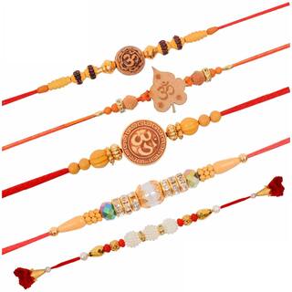 Purvani COMBO  5 Rakhi / Rakhi for Brother with Rakhi Card & Roli Chawal