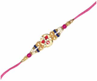 Purvani COMBO of  1 Rakhi /  Rakhi Gift for Brother with Rakhi Card & Roli Chawal / Pearl / Crystal rakhi