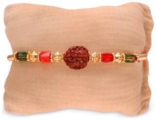 Purvani COMBO of  1 Rakhi /  Rakhi Gift for Brother with Rakhi Card & Roli Chawal / Pearl / Crystal rakhi