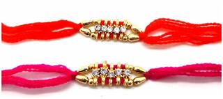 Purvani COMBO of  2 Rakhi /  Rakhi Gift for Brother with Rakhi Card & Roli Chawal / Pearl / Crystal rakhi