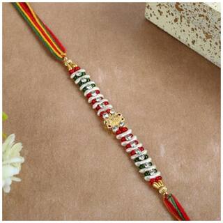 Purvani COMBO of  1 Rakhi /  Rakhi Gift for Brother with Rakhi Card & Roli Chawal / Pearl / Crystal rakhi