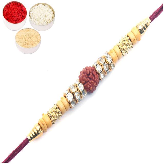 Purvani COMBO of  1 Rakhi /  Rakhi Gift for Brother with Rakhi Card & Roli Chawal / Pearl / Crystal rakhi