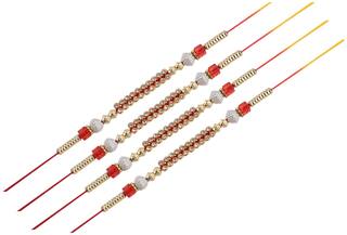 Purvani COMBO of  4 Rakhi /  Rakhi Gift for Brother with Rakhi Card & Roli Chawal / Pearl / Crystal rakhi