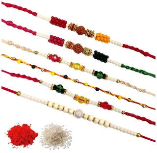Purvani COMBO  6 Rakhi / Rakhi for Brother with Rakhi Card & Roli Chawal