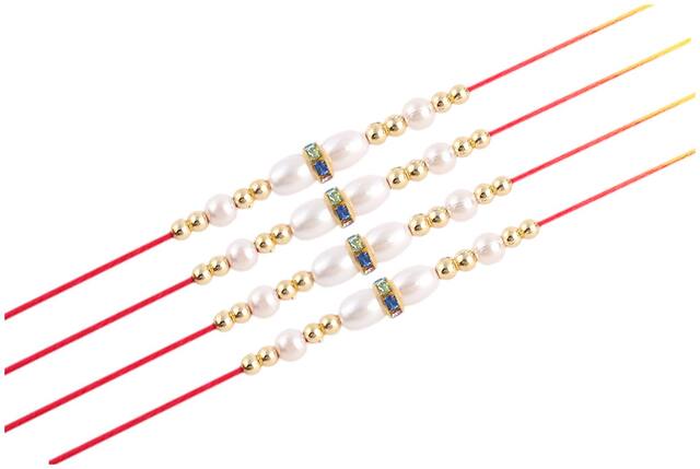 Purvani COMBO  4 Rakhi / Rakhi for Brother with Rakhi Card & Roli Chawal