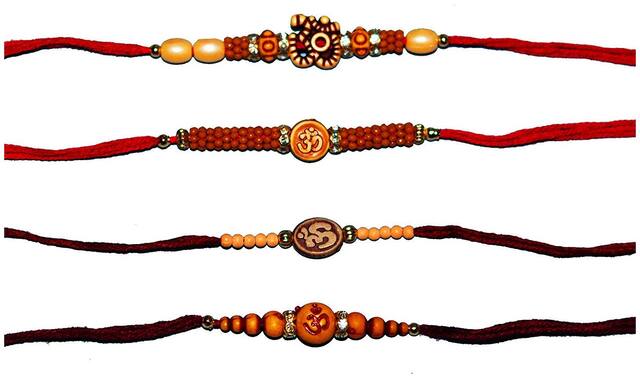 Purvani COMBO  4 Rakhi / Rakhi for Brother with Rakhi Card & Roli Chawal