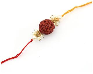 Purvani COMBO of  1 Rakhi /  Rakhi Gift for Brother with Rakhi Card & Roli Chawal / Pearl / Crystal rakhi