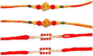 Purvani COMBO  4 Rakhi / Rakhi for Brother with Rakhi Card & Roli Chawal