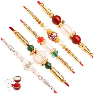 Purvani COMBO  5 Rakhi / Rakhi for Brother with Rakhi Card & Roli Chawal