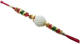 Purvani COMBO of  1 Rakhi /  Rakhi Gift for Brother with Rakhi Card & Roli Chawal / Pearl / Crystal rakhi