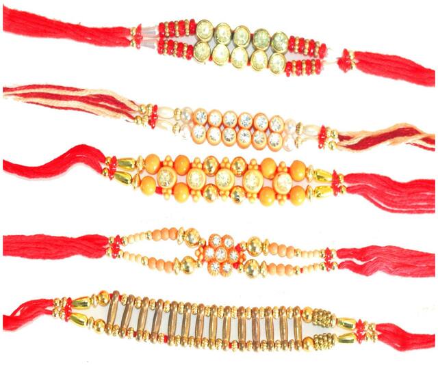Purvani COMBO  5 Rakhi / Rakhi for Brother with Rakhi Card & Roli Chawal