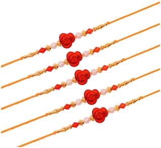 Purvani COMBO  5 Rakhi / Rakhi for Brother with Rakhi Card & Roli Chawal