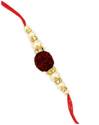 Purvani Designer set of 1 Pearl / Rudraksh / OM / Swastik / Crystal / Ganesha / Beads / Rakhi for Men  / Boys / Brother, Rakhi Card with Roli Chawal