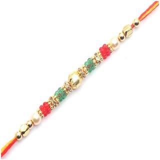 Purvani Designer set of 1 Pearl / Rudraksh / OM / Swastik / Crystal / Ganesha / Beads / Rakhi for Men  / Boys / Brother, Rakhi Card with Roli Chawal