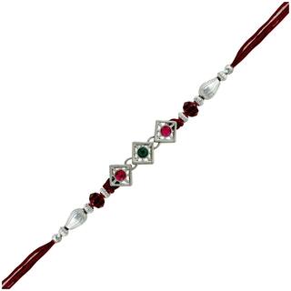 Purvani Designer set of 1 Pearl / Rudraksh / OM / Swastik / Crystal / Ganesha / Beads / Rakhi for Men  / Boys / Brother, Rakhi Card with Roli Chawal