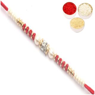 Purvani Designer set of 1 Pearl / Rudraksh / OM / Swastik / Crystal / Ganesha / Beads / Rakhi for Men  / Boys / Brother, Rakhi Card with Roli Chawal