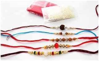 Purvani Handmade pack of 5 Designer Rakhi with Pooja Accesory
