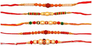 Purvani Handmade pack of 5 Designer Rakhi with Pooja Accesory