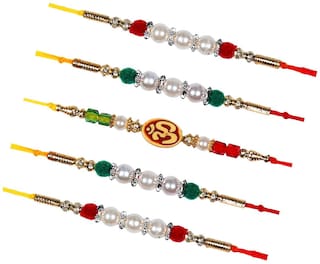 Purvani Handmade pack of 5 Designer Rakhi with Pooja Accesory