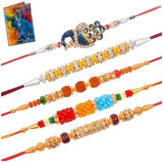 Purvani Handmade pack of 5 Designer Rakhi with Pooja Accesory