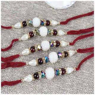 Purvani Handmade pack of 5 Designer Rakhi with Pooja Accesory