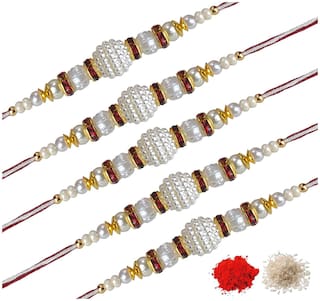 Purvani Handmade pack of 5 Designer Rakhi with Pooja Accesory