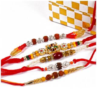 Purvani Handmade pack of 5 Designer Rakhi with Pooja Accesory