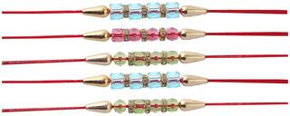 Purvani Handmade pack of 5 Designer Rakhi with Pooja Accesory