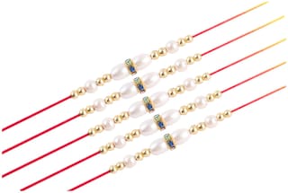Purvani Handmade pack of 5 Designer Rakhi with Pooja Accesory