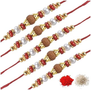 Purvani Handmade pack of 5 Designer Rakhi with Pooja Accesory