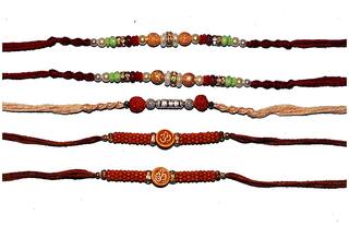 Purvani  pack of 5 Designer Rakhi with Roli Chawal