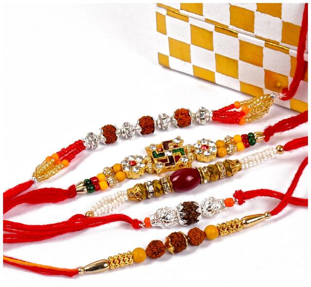 Purvani pack of 5 Scented Rakhi with Roli Chawal & Rakhi Card