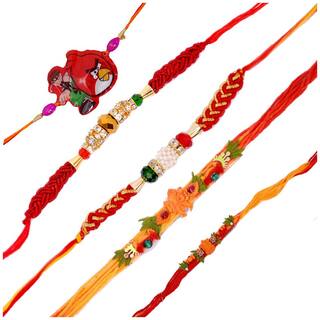 Purvani  pack of 5 Designer Rakhi with Roli Chawal