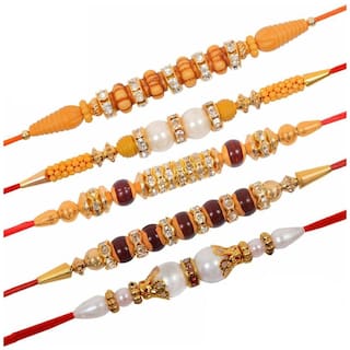 Purvani  pack of 5 Designer Rakhi with Roli Chawal