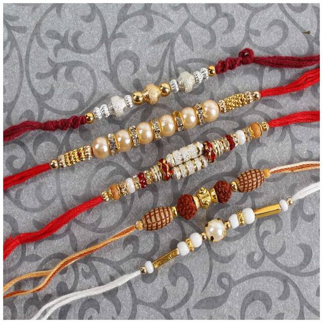 Purvani Rakhi Exclusive Designer Rakhi (Pack of 5) with Roli Chawal & Rakhi Card