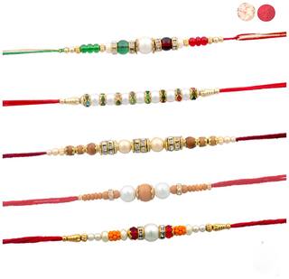 Purvani Rakhi Set Multicolor pack of 5 Designer Rakhi with Pooja Accesory