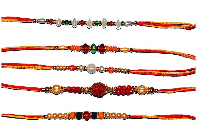 Purvani Rakhi Exclusive Designer Rakhi (Pack of 5) with Roli Chawal & Rakhi Card