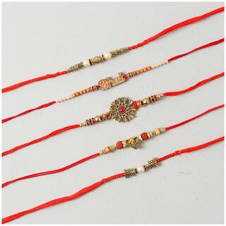 Purvani Rakhi Set Multicolor pack of 5 Designer Rakhi with Pooja Accesory