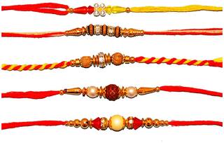Purvani Rakhi Set Multicolor pack of 5 Designer Rakhi with Pooja Accesory