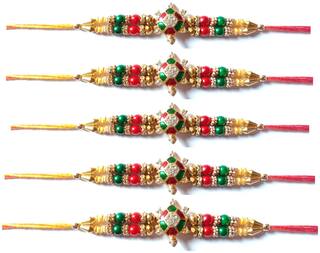Purvani Rakhi Set Multicolor pack of 5 Designer Rakhi with Pooja Accesory