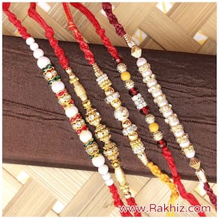 Purvani Rakhi Set Multicolor pack of 5 Designer Rakhi with Pooja Accesory