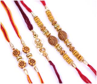 Purvani Rakhi Set Multicolor pack of 5 Designer Rakhi with Pooja Accesory