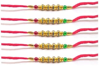 Purvani Rakhi Set Multicolor pack of 5 Designer Rakhi with Pooja Accesory
