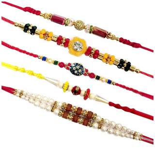 Purvani Rakhi Exclusive Designer Rakhi (Pack of 5) with Roli Chawal & Rakhi Card