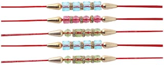 Purvani Rakhi Exclusive Designer Rakhi (Pack of 5) with Roli Chawal & Rakhi Card